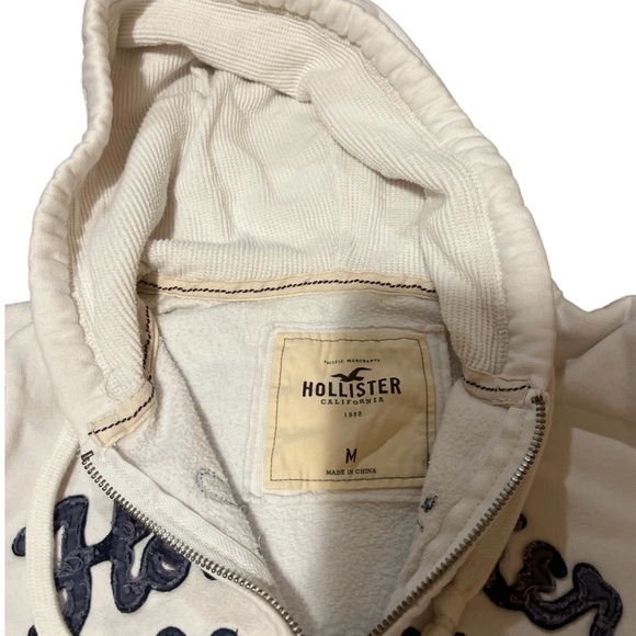 White/Cream and Blue Hollister Zip Up Sweatshirt - Picture 3 of 4